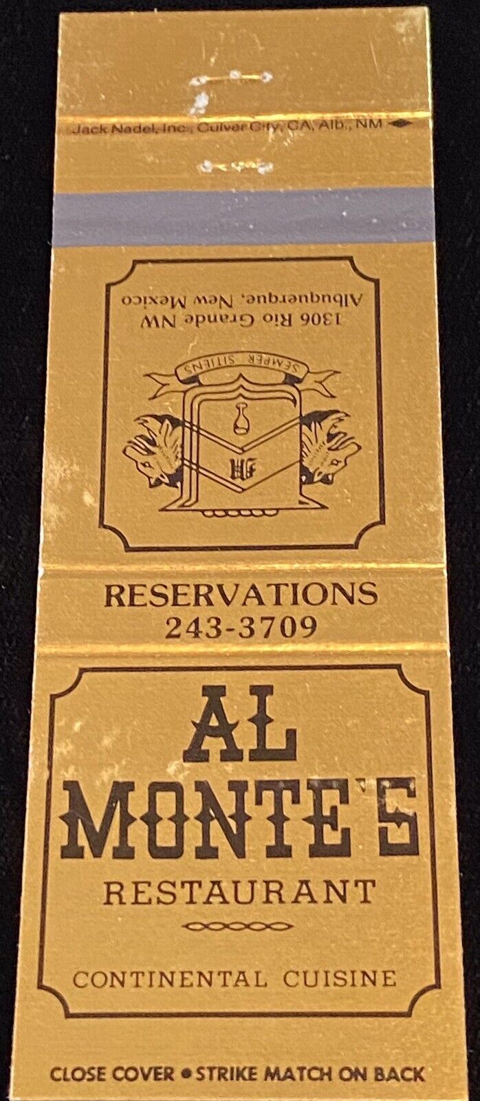 AL Monte’s Restaurant Albuquerque New Mexico Vintage Matchcover B-3376