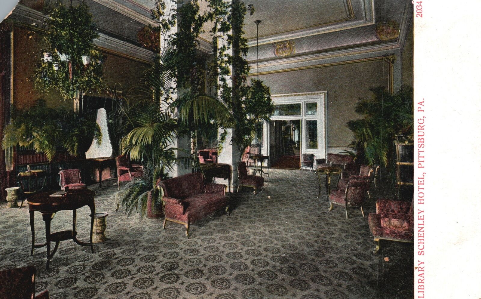 Vintage Postcard Library Building Lobby Schenley Hotel Pittsburgh Pennsylvania