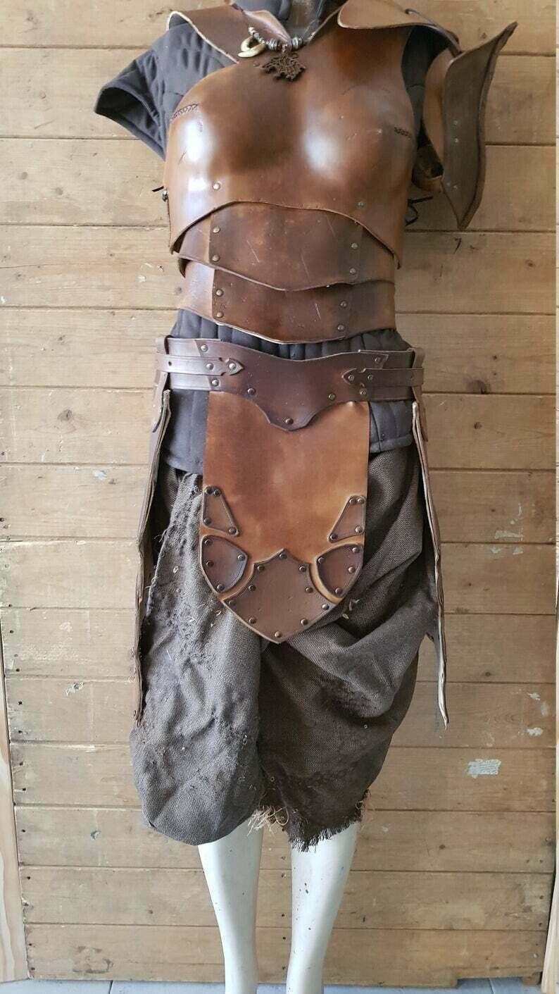 Medieval Earth Ranger Rogue Leather armor set larp armor viking shoulder piece