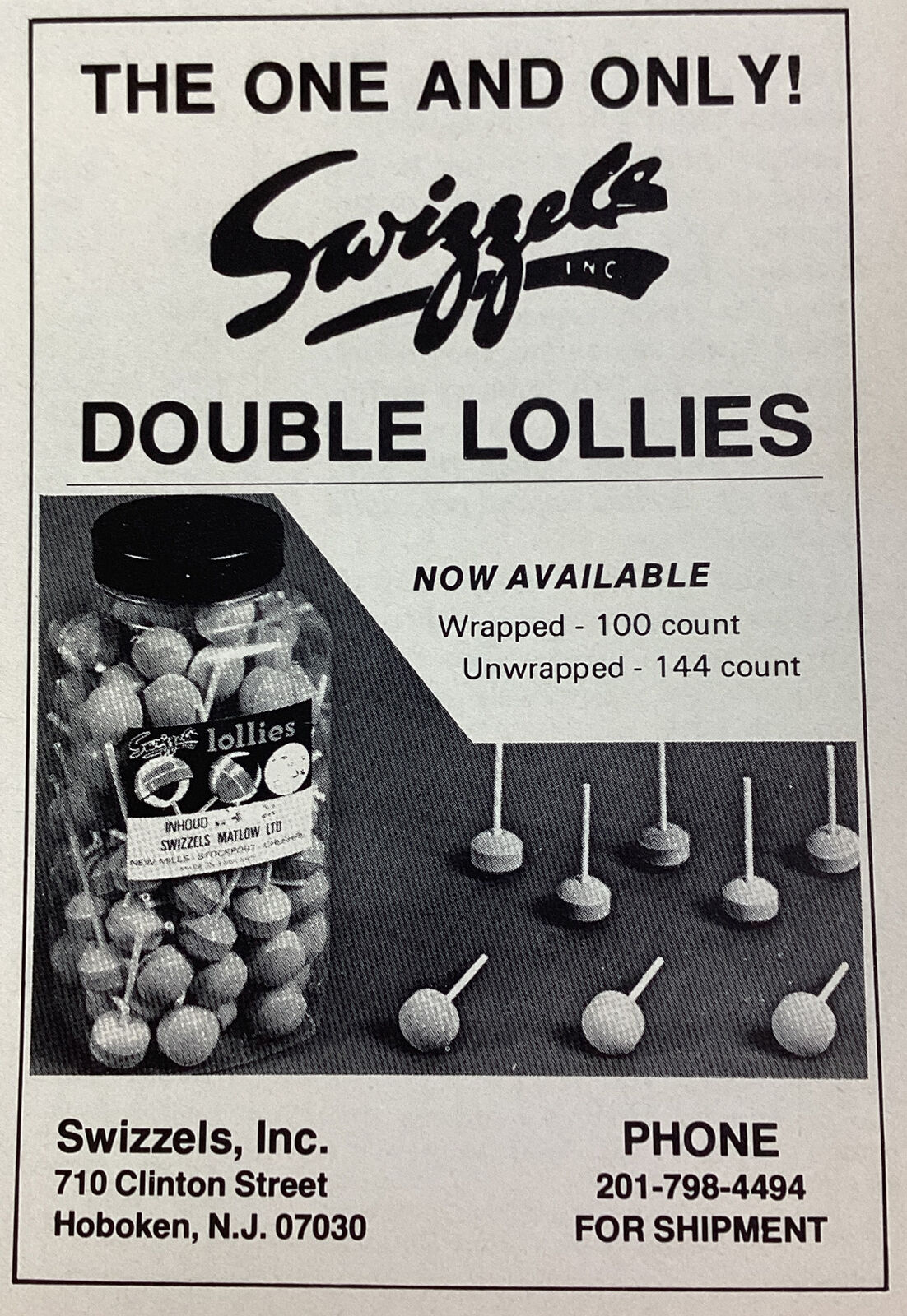 Swizzles Candy Print Ad Original Vintage 1981 Rare VHTF Lollies Hoboken NJ Spang