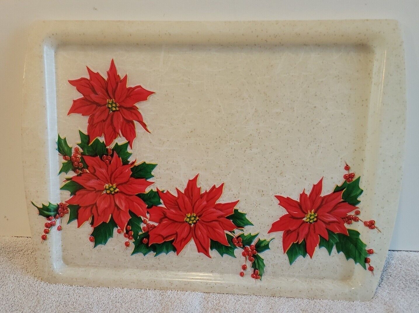 Vtg Hard Plastic Christmas Holiday Poinsettia Tray 17\
