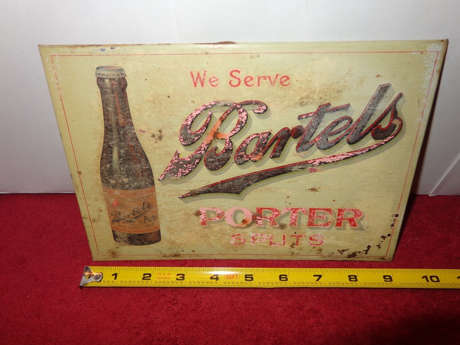 9x6 in BARTELS BREWING PORTER SPLITS BEER SIGN - BY CHAS W. SHONK  CHG IL.#Z 246