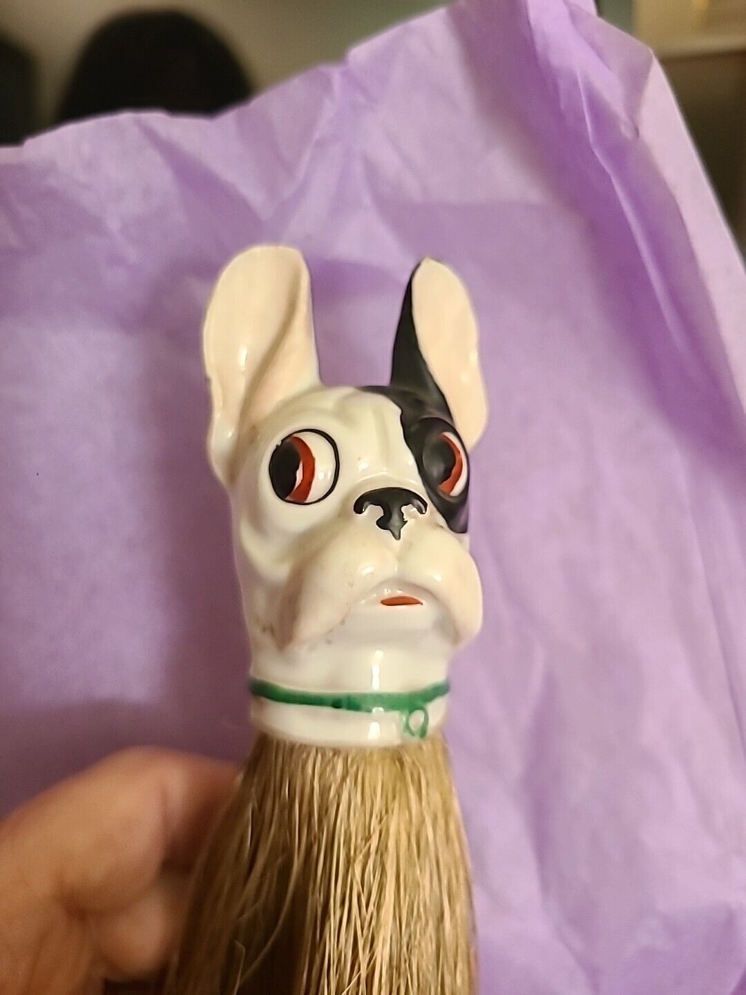 1930\'s Porcelain Dog Head Broom Or Clothing Brush  REPAIRED