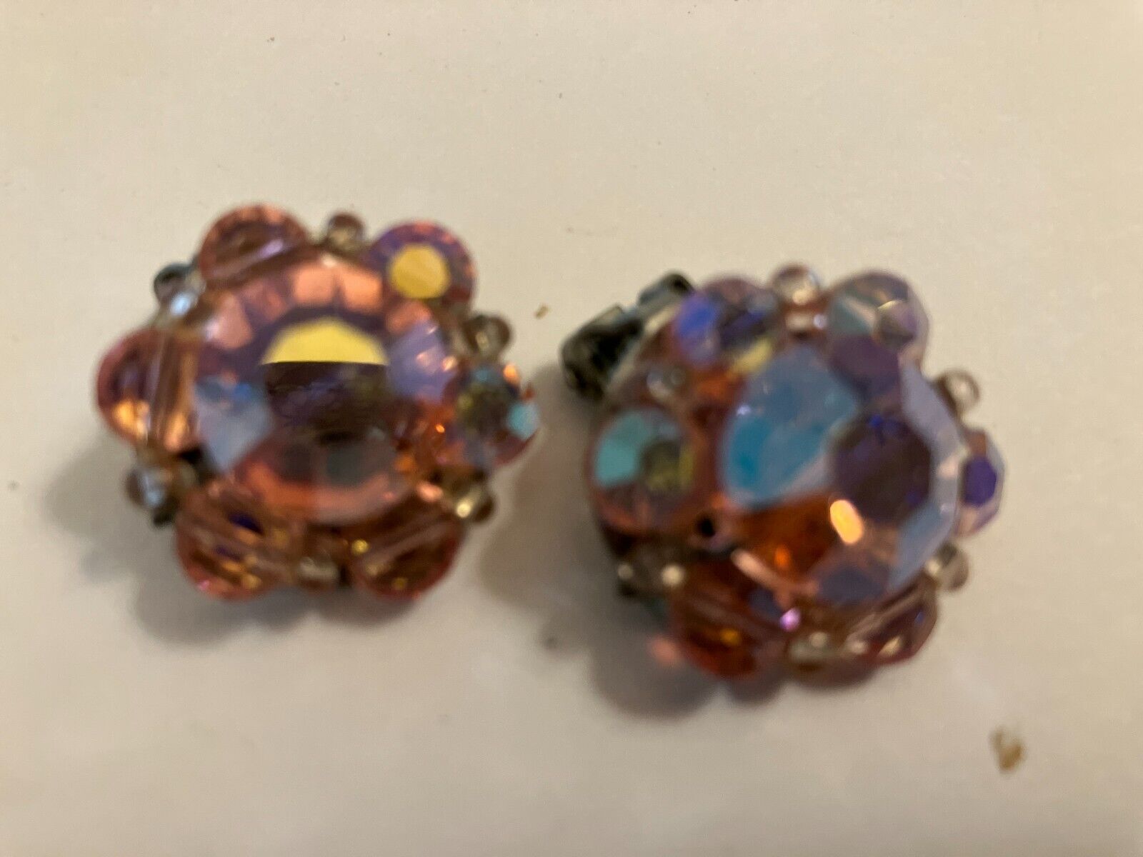 vintage estate  aurora pink  cluster  bead clip on earrings