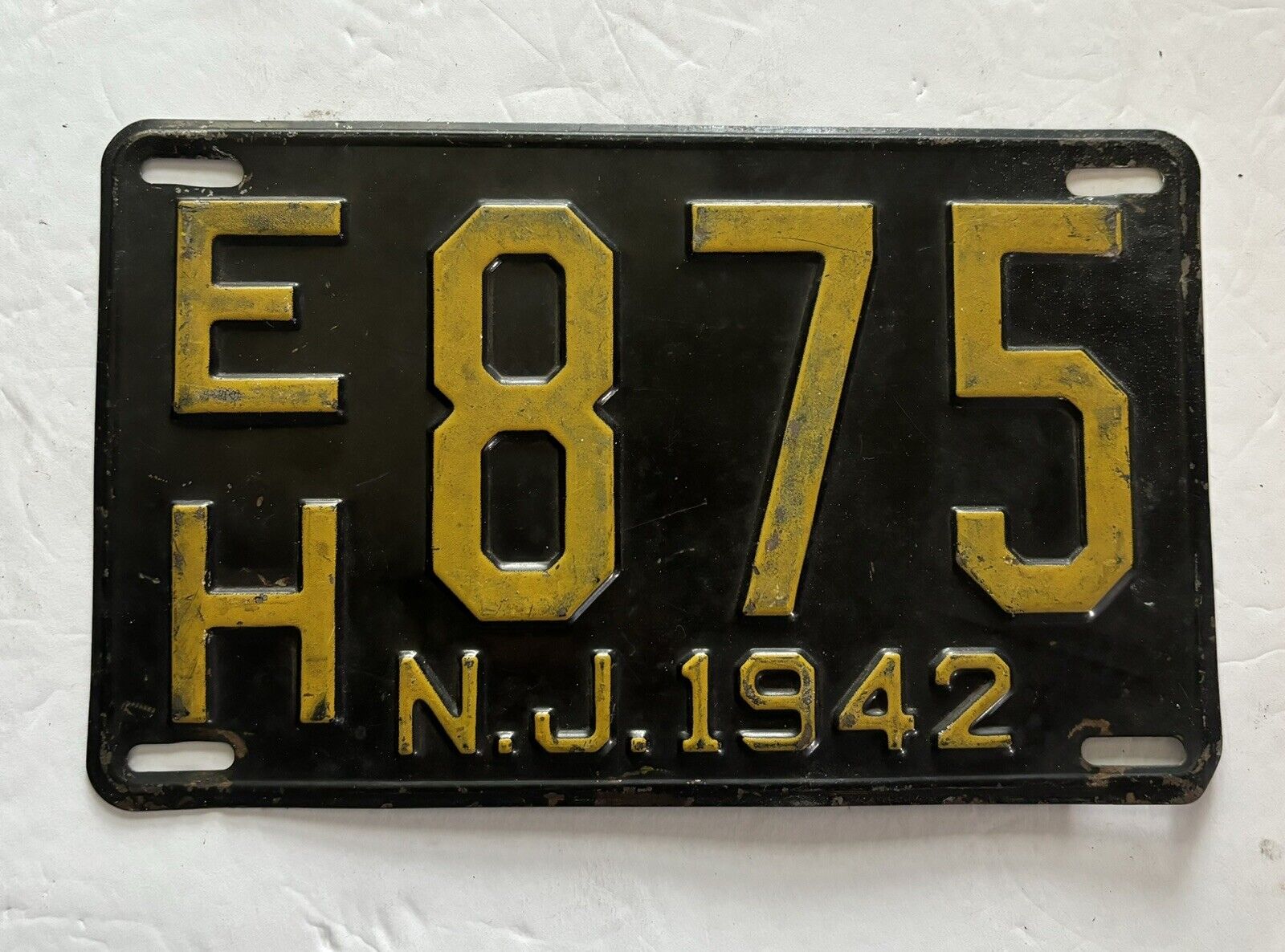 Antique 1942 New Jersey License Plate EH 875 Original Collectible