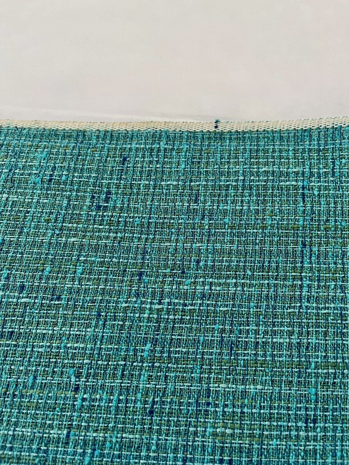 Vtg 60s Teal Tweed Fabric By Yard mid-century