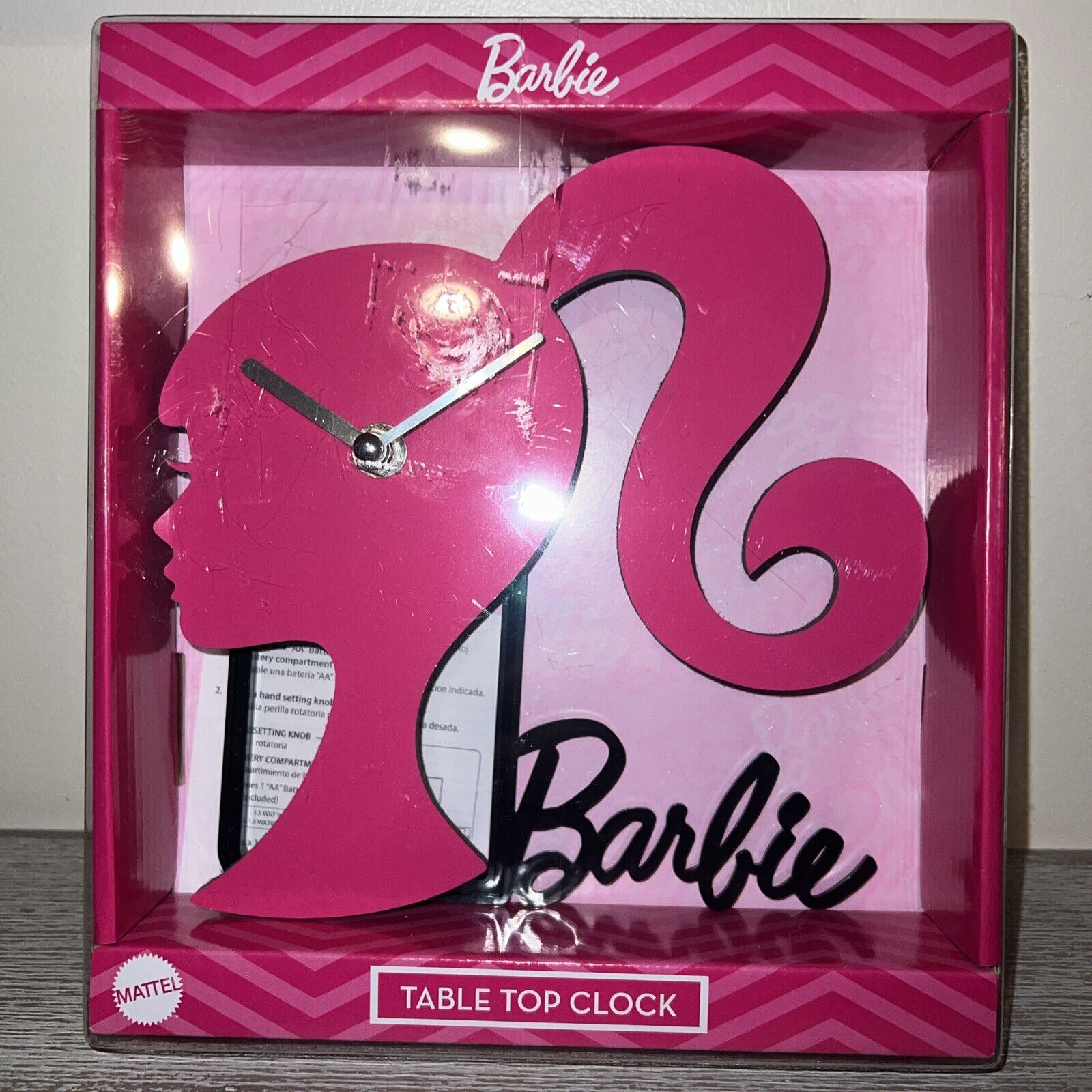 NEW Barbie Silhouette Hot Pink Barbie Table Top Clock