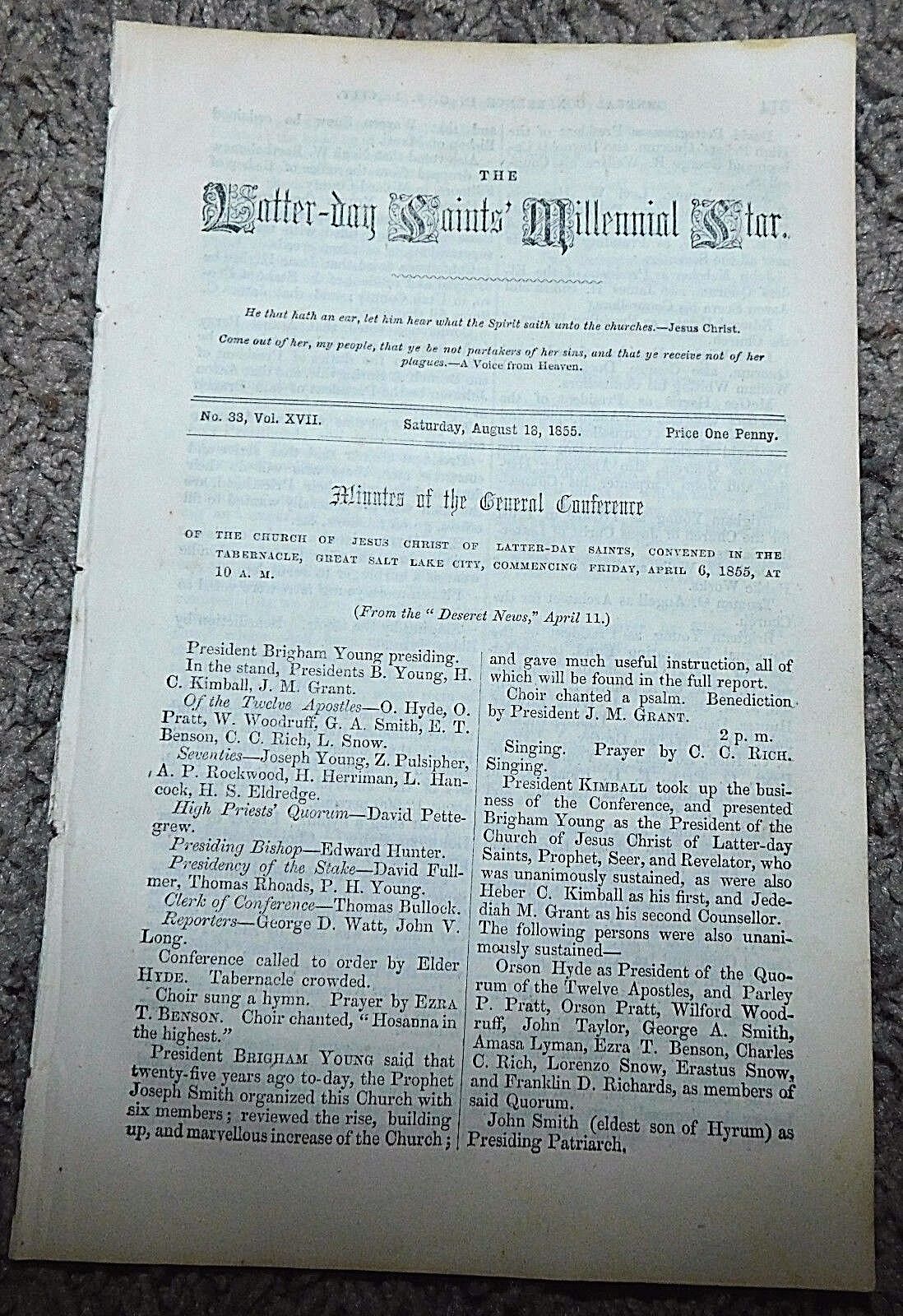 MILLENNIAL STAR of August 18, 1855 LDS Mormon Magazine Vol 17
