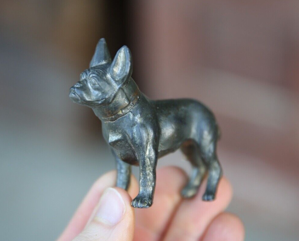 Antique Bulldog figurine vintage small metal trophy topper statue