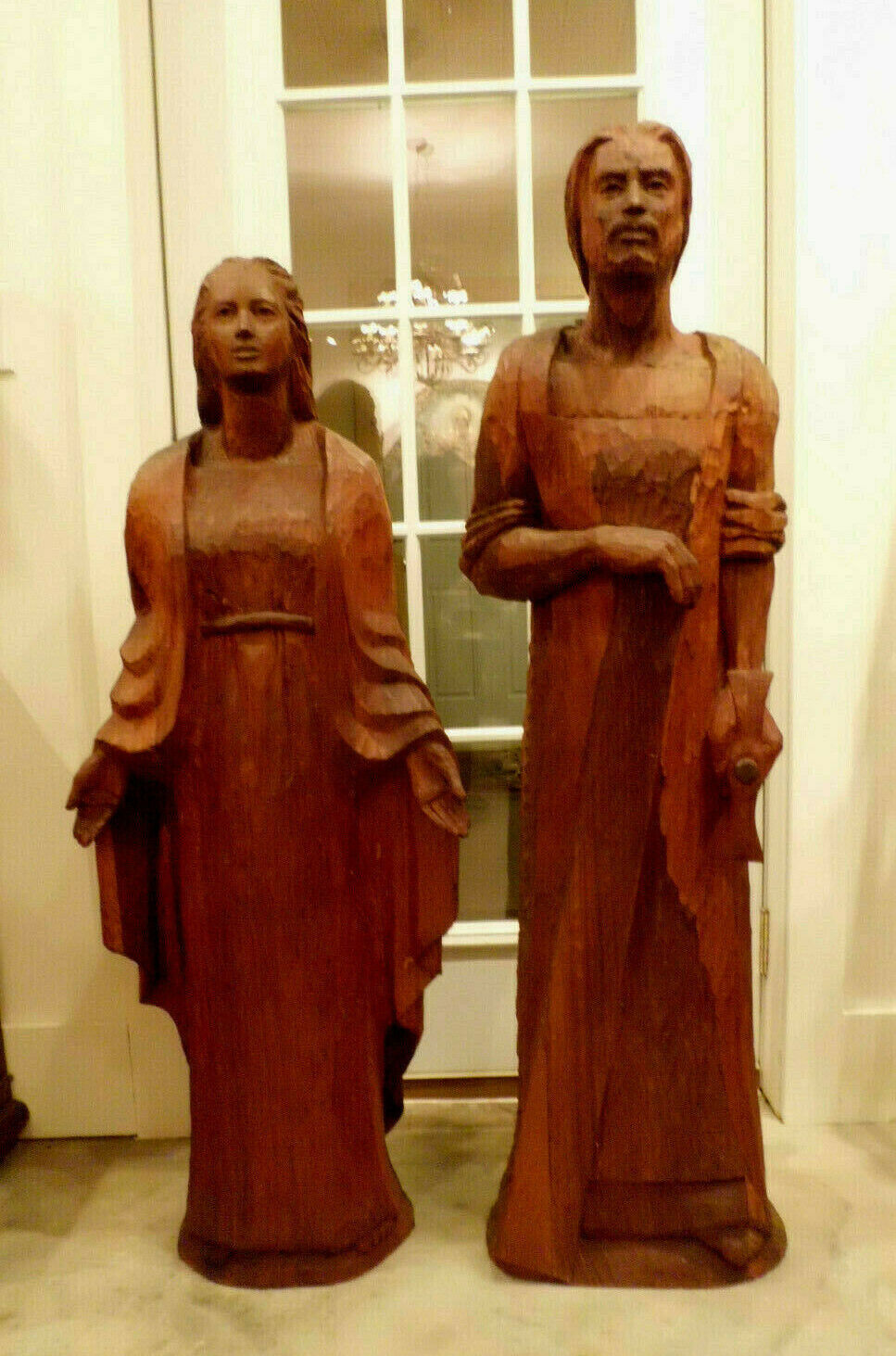 Lg Vintage Virgin Mary & Joseph Statues Carved Wood Catholic Church 49\
