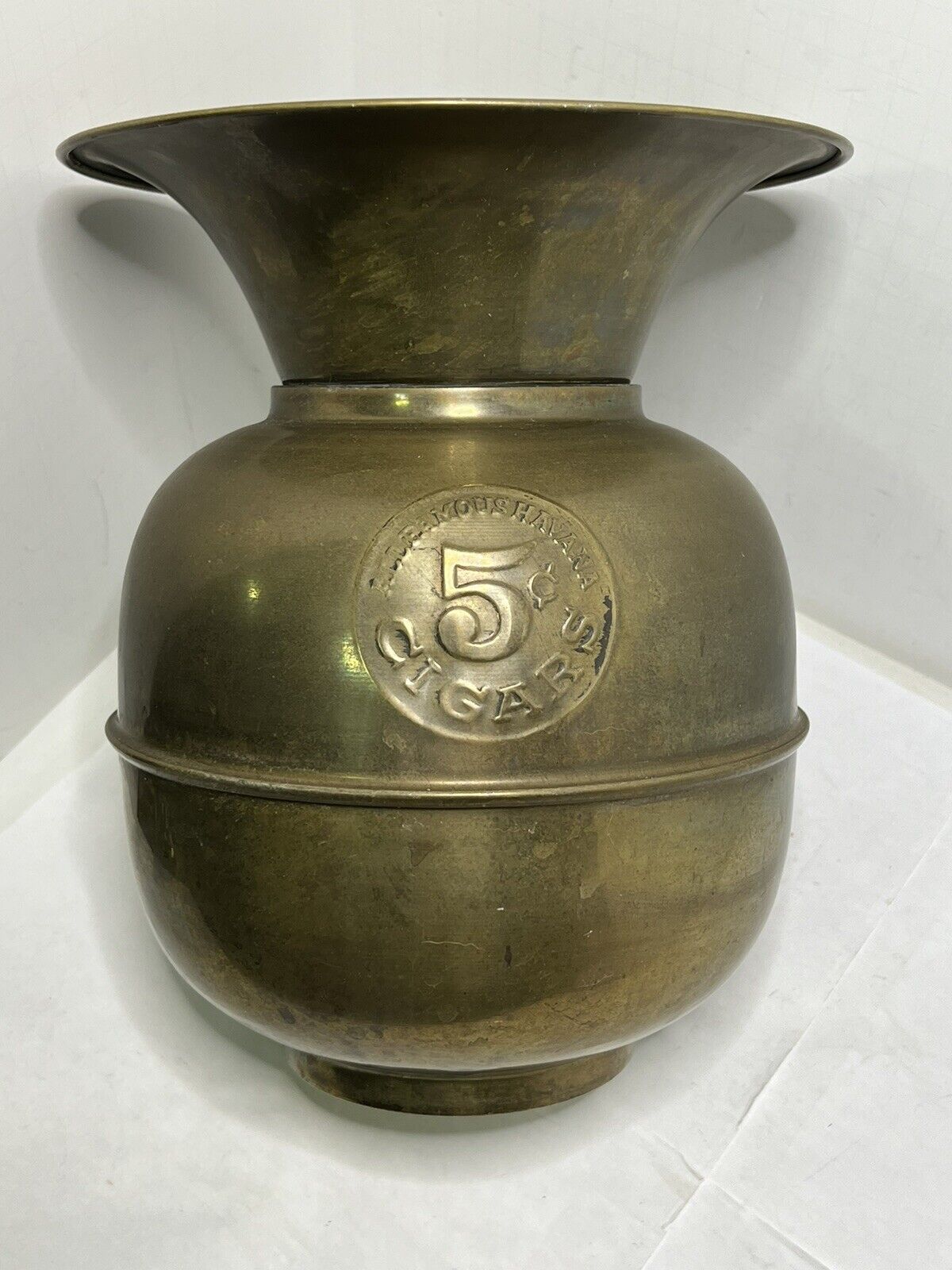 Vintage All Famous Havana Cigars Double Embossed Brass Spittoon 11\