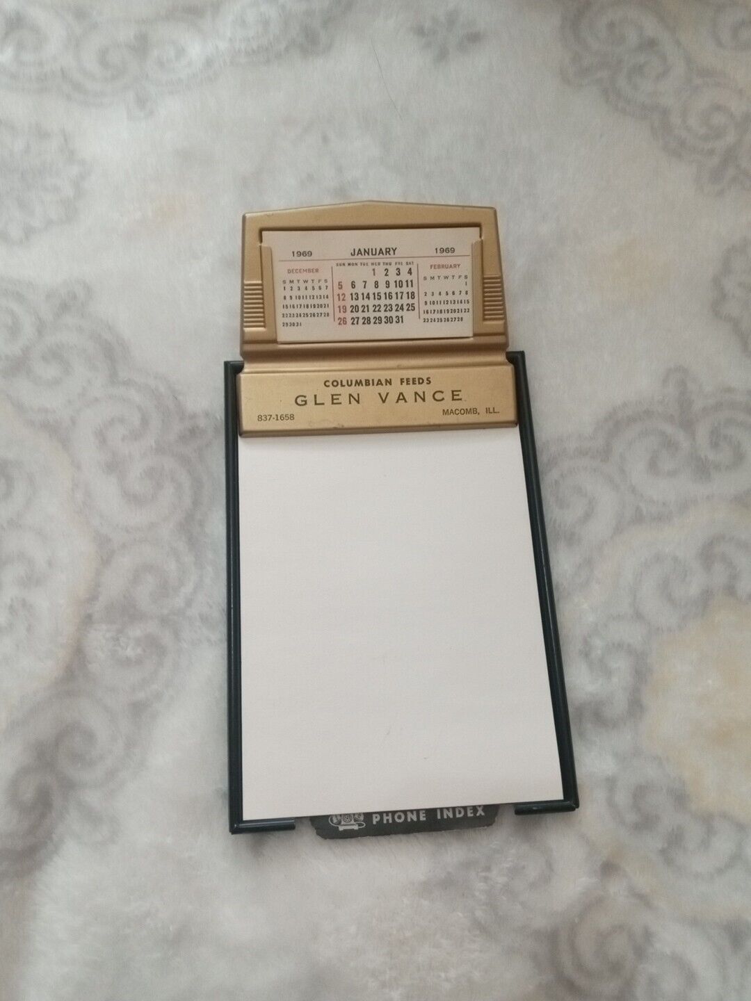 Vintage Small Size Clipboard Brass And Steel Advertisement Calendar Phone Index