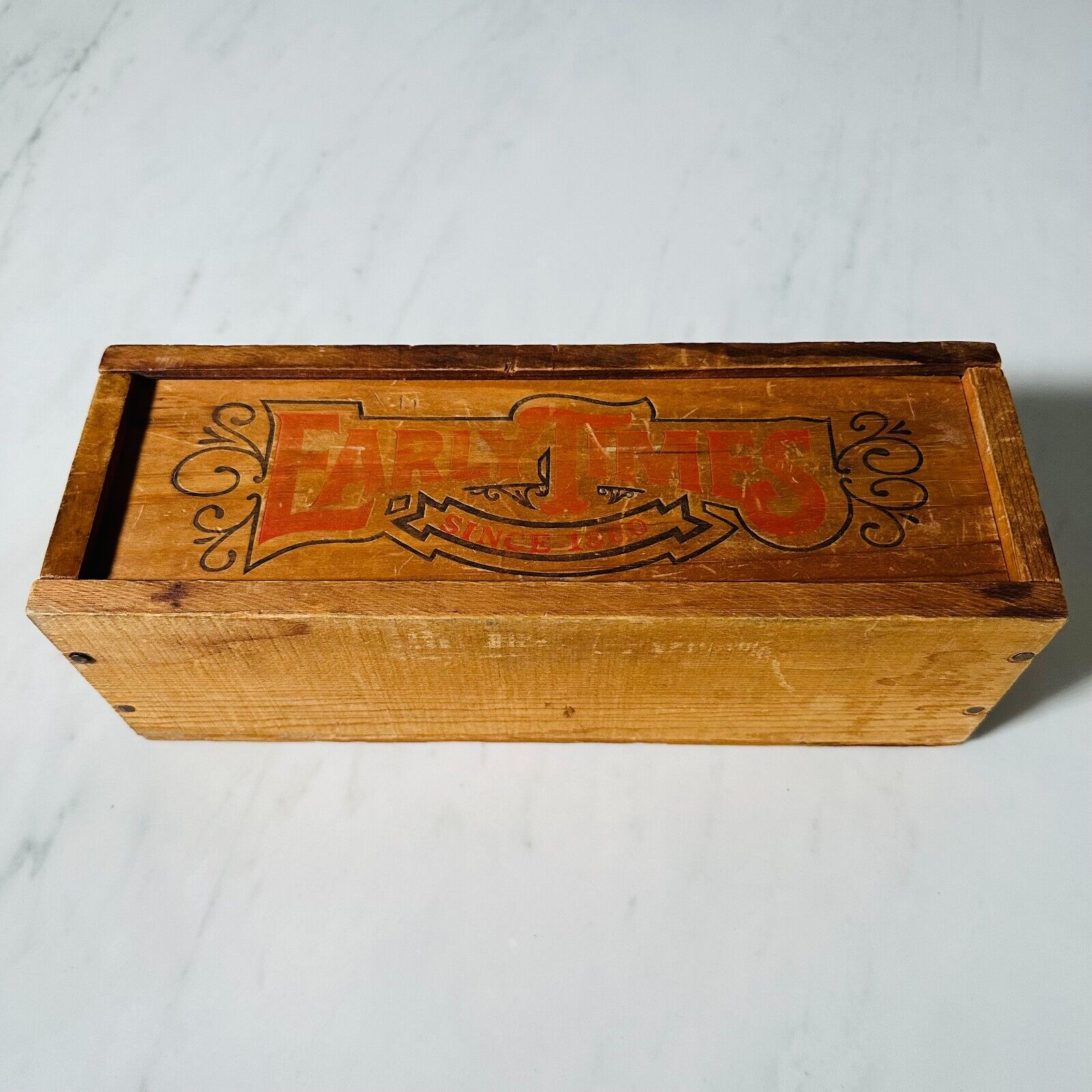 Vintage Early Times Whiskey Since 1860 Wooden Box W/Slider Lid