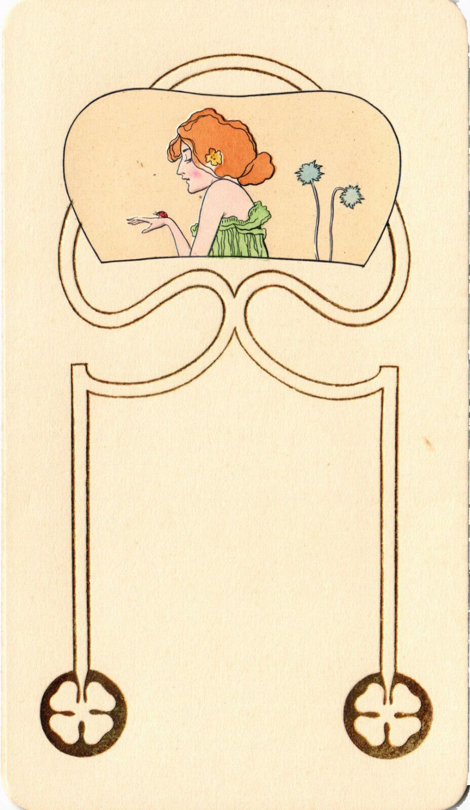 PC KIRCHNER, GIRLS IN FRAMES WITH LEAVES, ART NOUVEAU, MENU CARD H 6-1 (b48514)