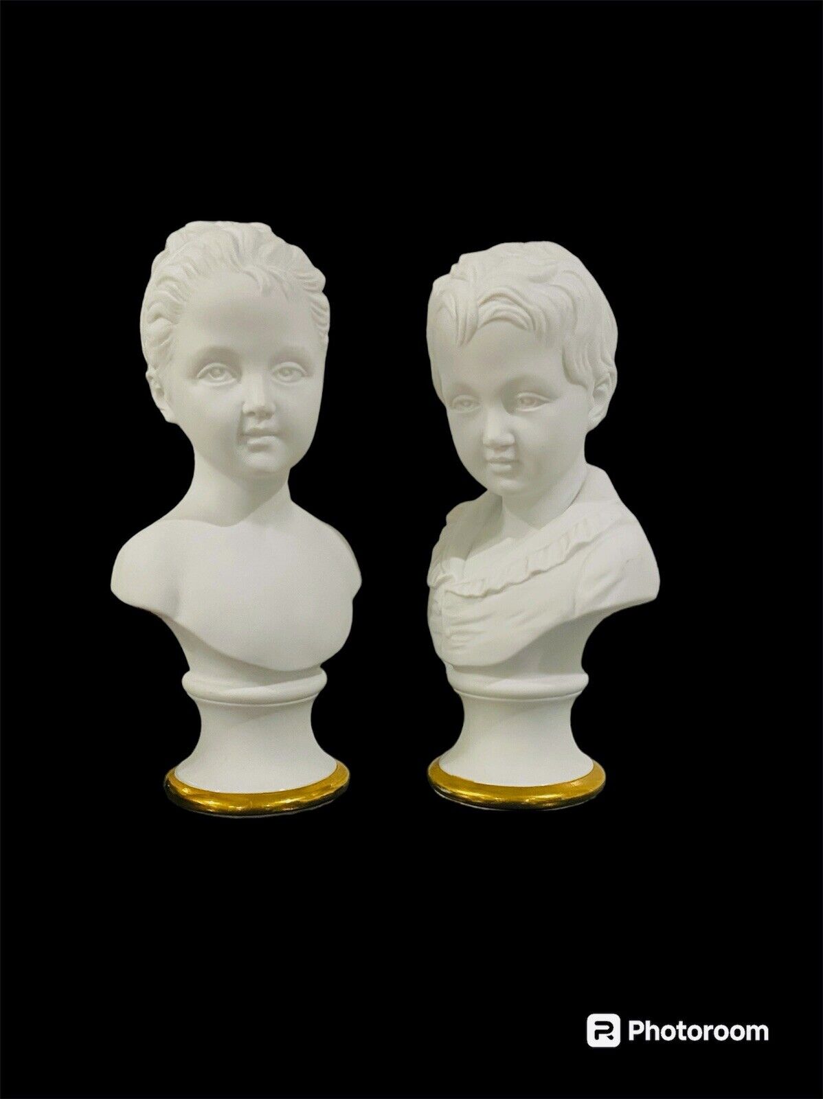 Vintage Mid Century Modern Lefton  Porcelain Victorian Boy & Girl Bust Statue