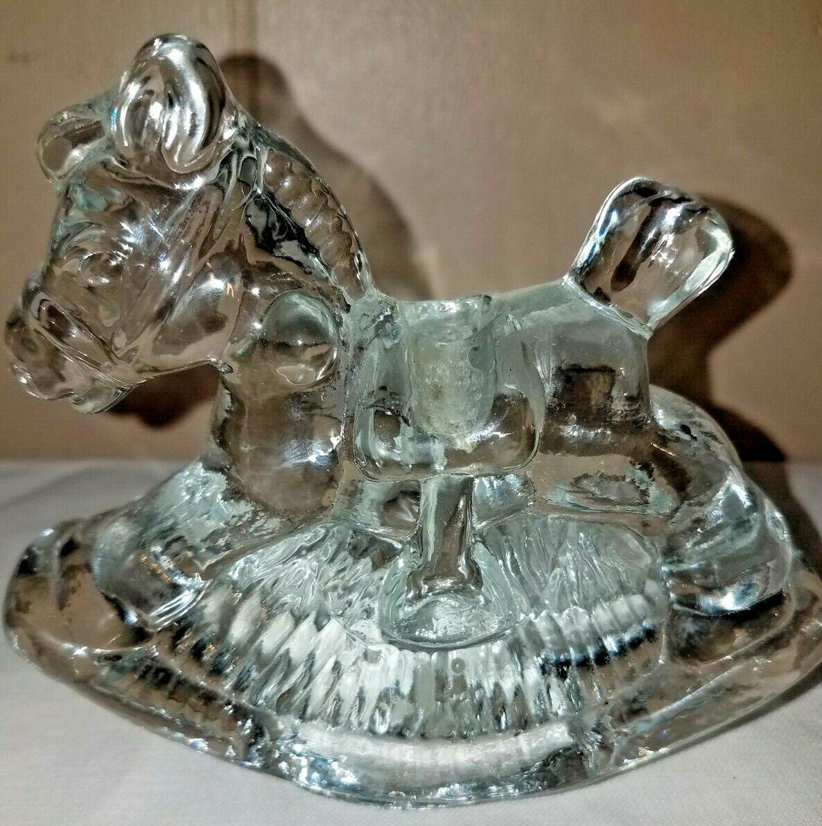 Candle Holder Paperweight Clear Glass Rocking Horse 4\
