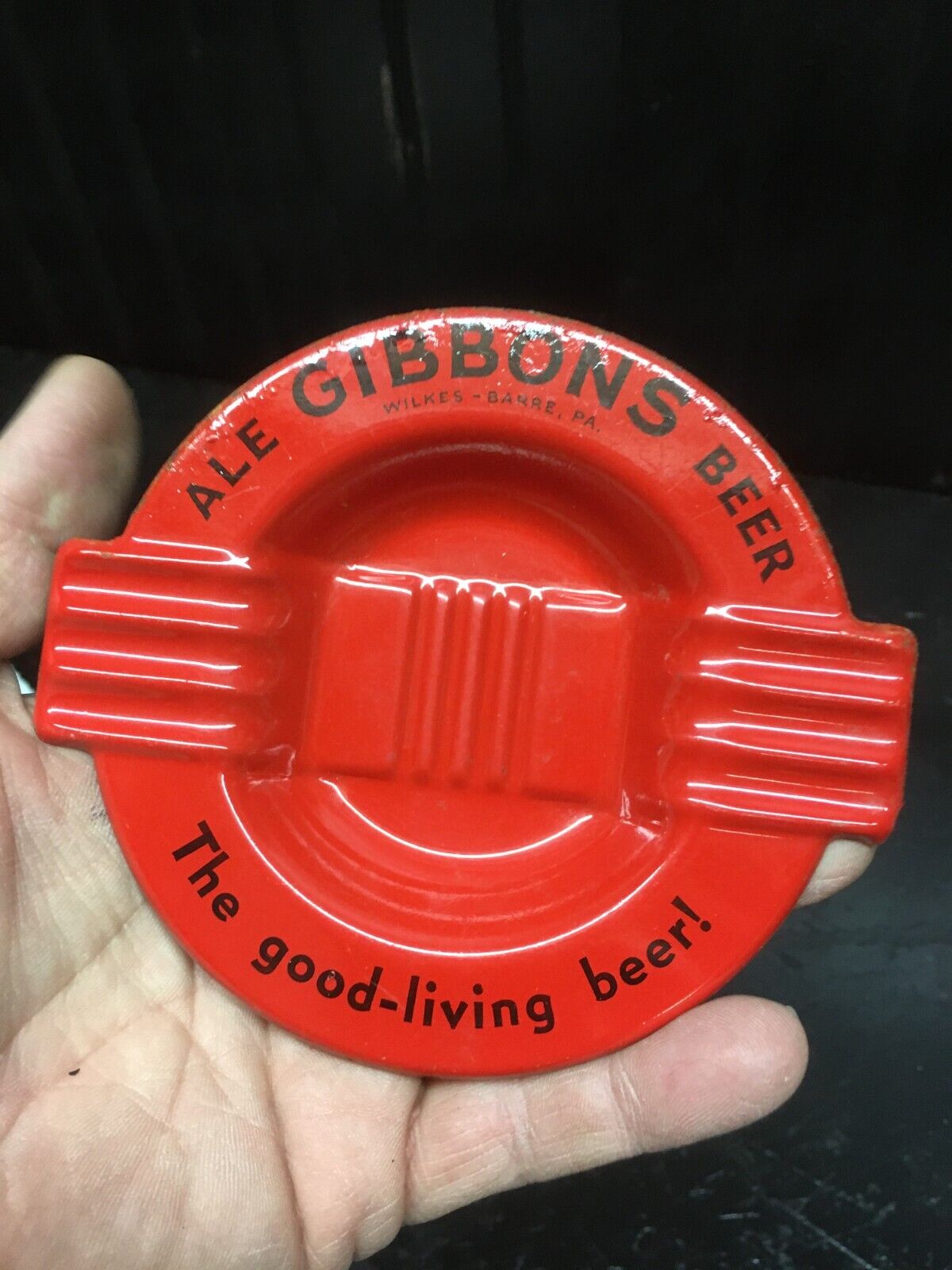 Vintage Gibbons Is Good Beer Red Metal Ashtray 4.5in