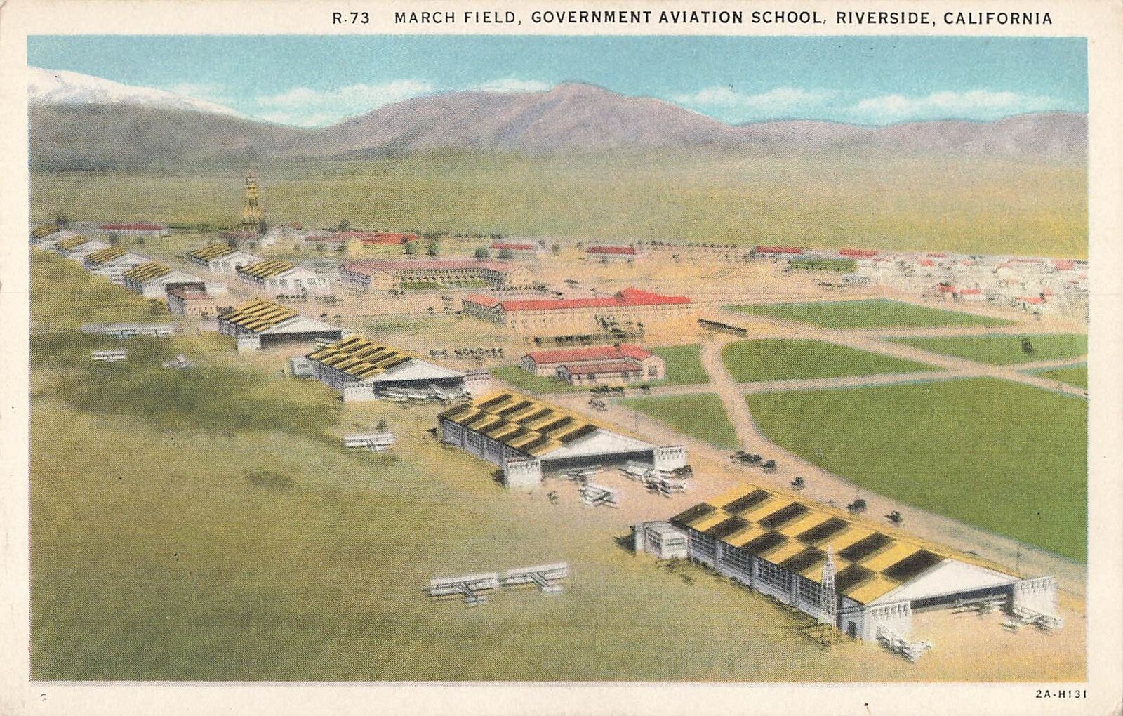 Vintage Postcard March Field, Government Aviation School, Riverside, CA WW2