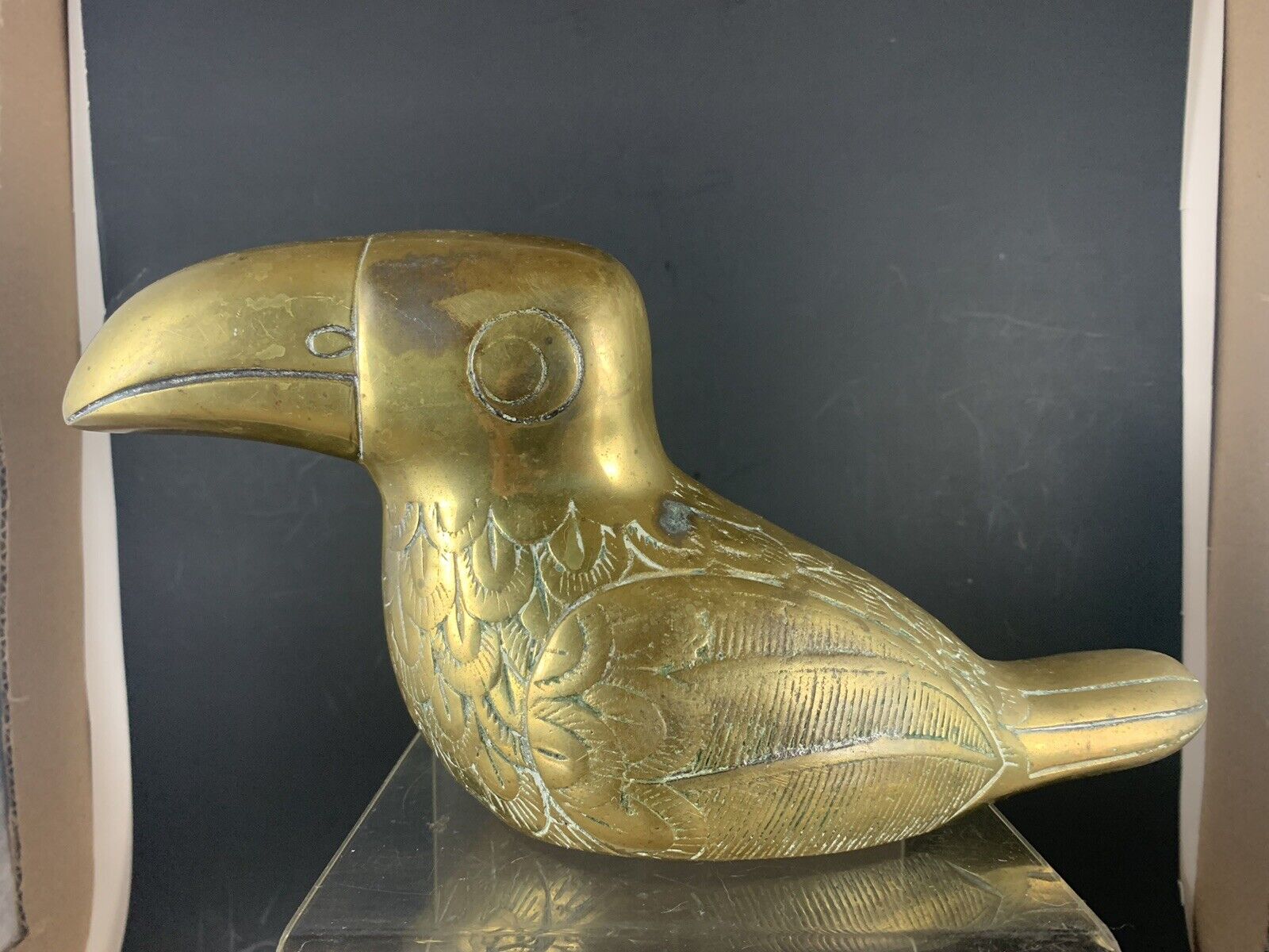 Vintage Brass Toucan Bird Tropical Heavy Figure Statue Gold Tone HTF Paperweight