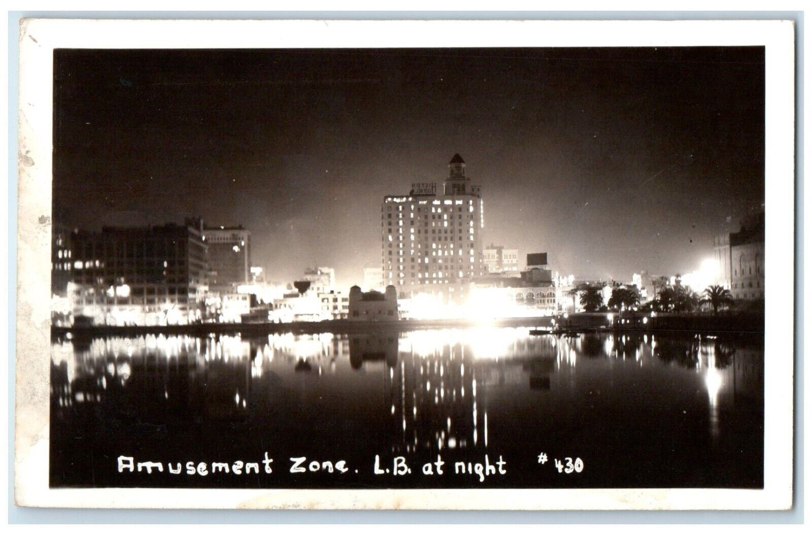 1948 View Of Amusement Zone LB At Night Long Beach CA RPPC Photo Posted Postcard
