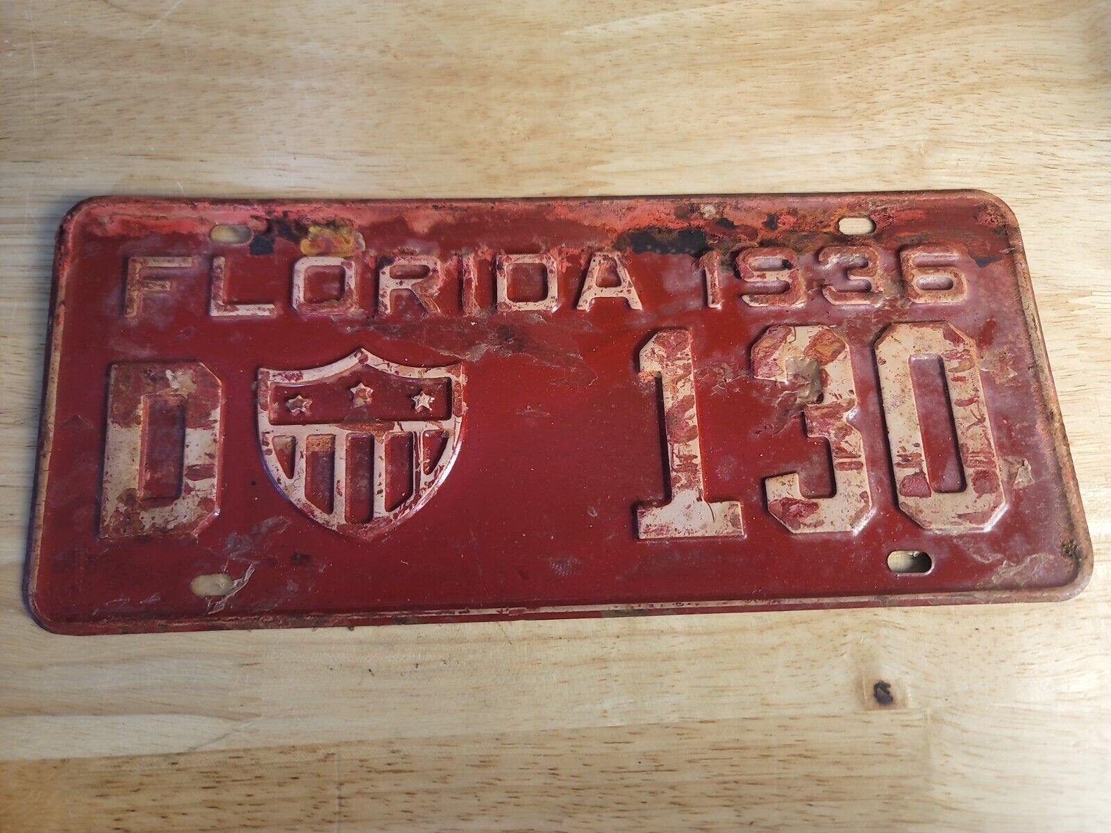 VINTAGE 1936 FLORIDA TAG NAVY LICENSE PLATE # D 130