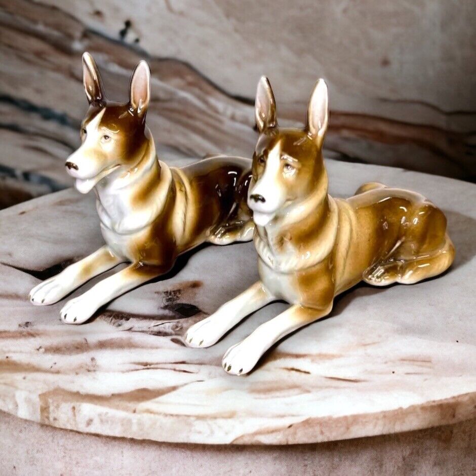 Vintage German Porcelain German Shepheard Dog Figurines Marked 7502 Germany