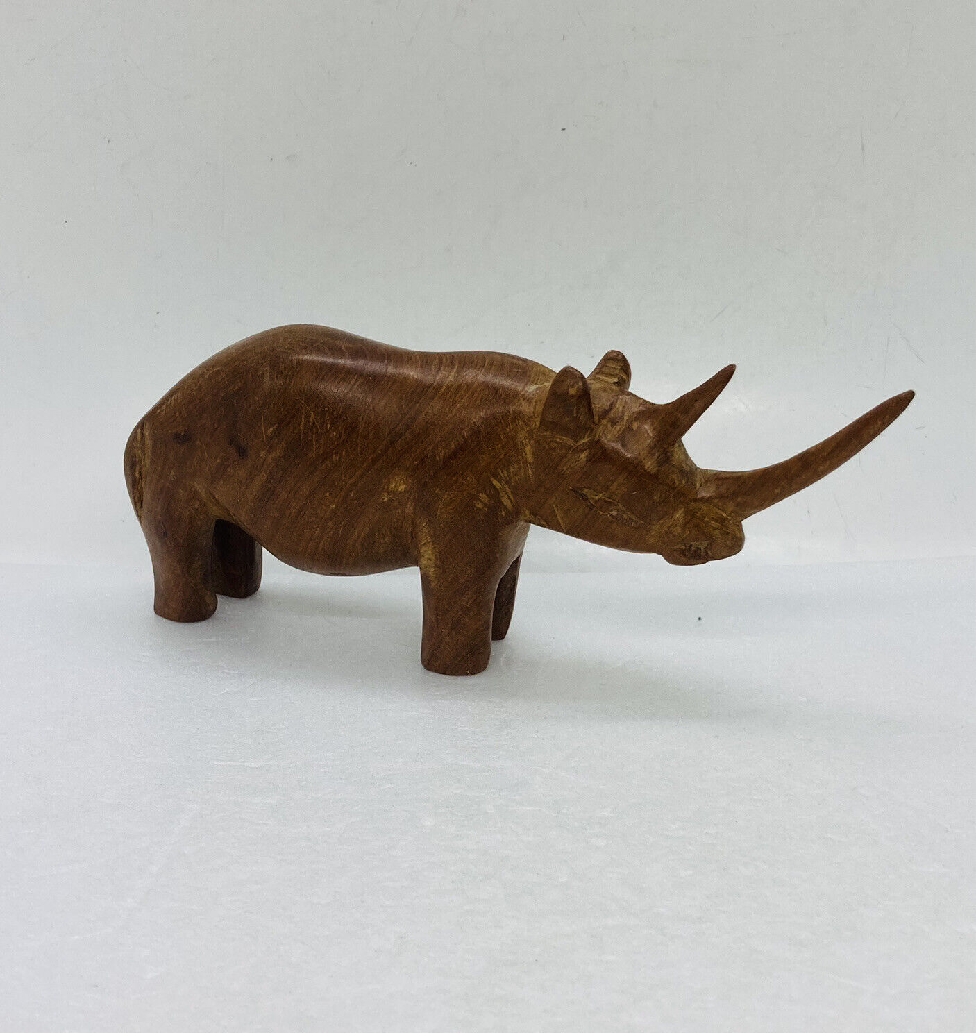 Vintage 1970s Hand Carved Wooden Rhino Figurine Statue 6.5” Art Decor Kenya O
