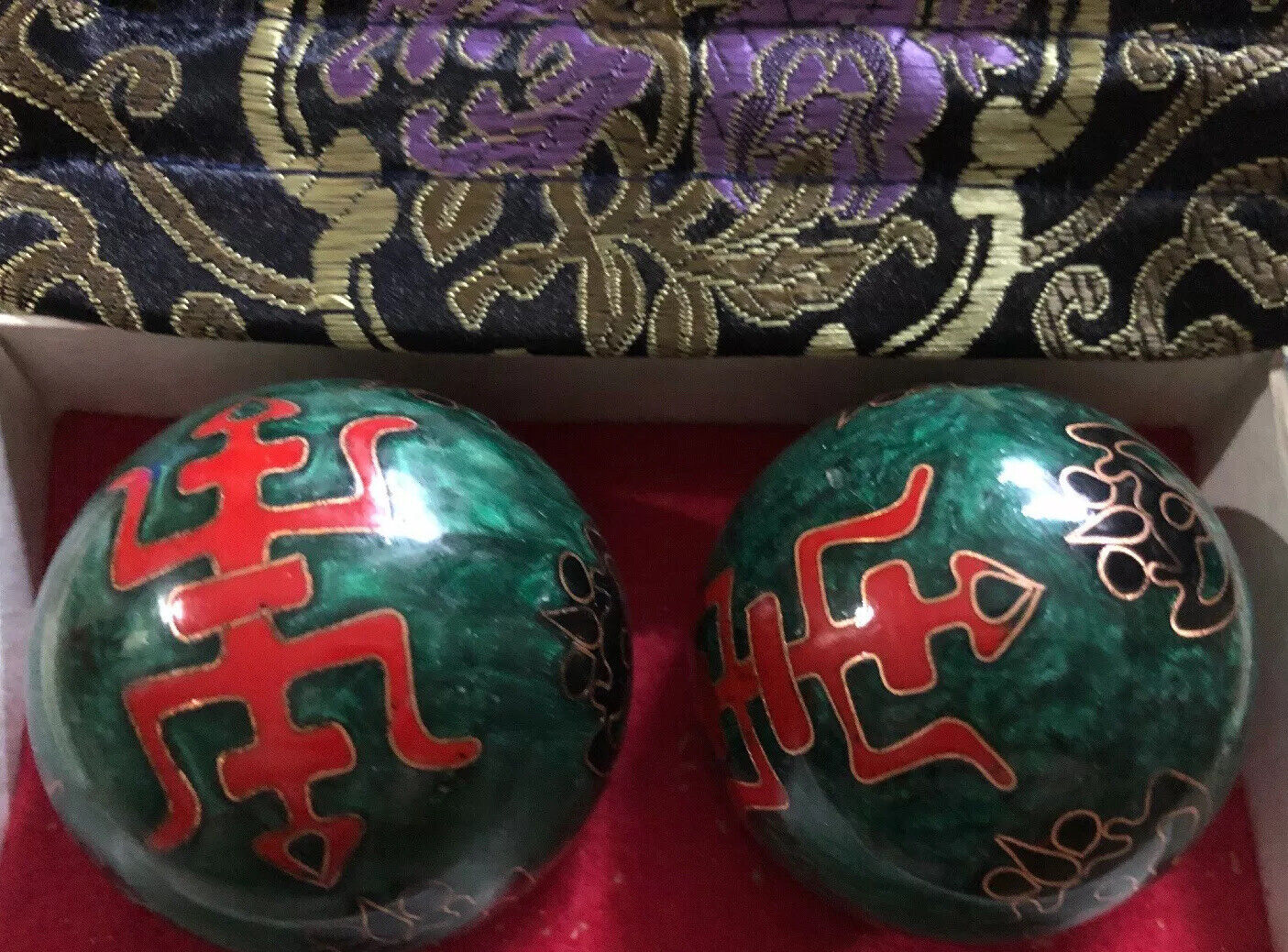 Chinese Cloisonne Health Exercise Stress Baoding Green/red Enamel Balls1.80” New