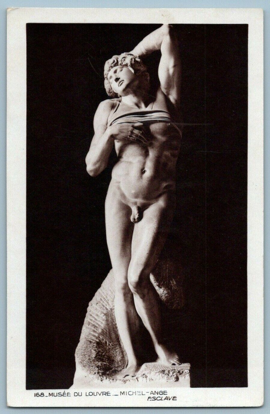 RPPC Postcard~Slave~ Michel Ange Buonarroti~ Sculpture~ Louvre Museum