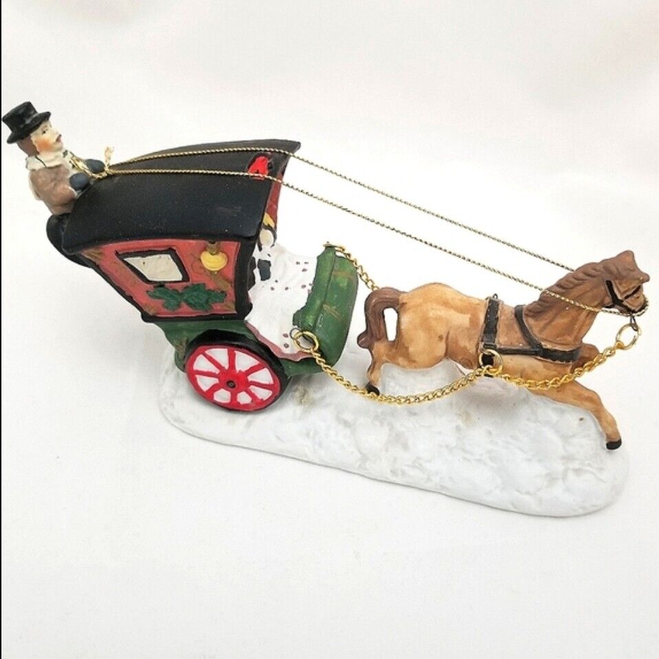 Vintage O'Well Christmas Village Horse And Buggy Figurine Couple Over Snow
