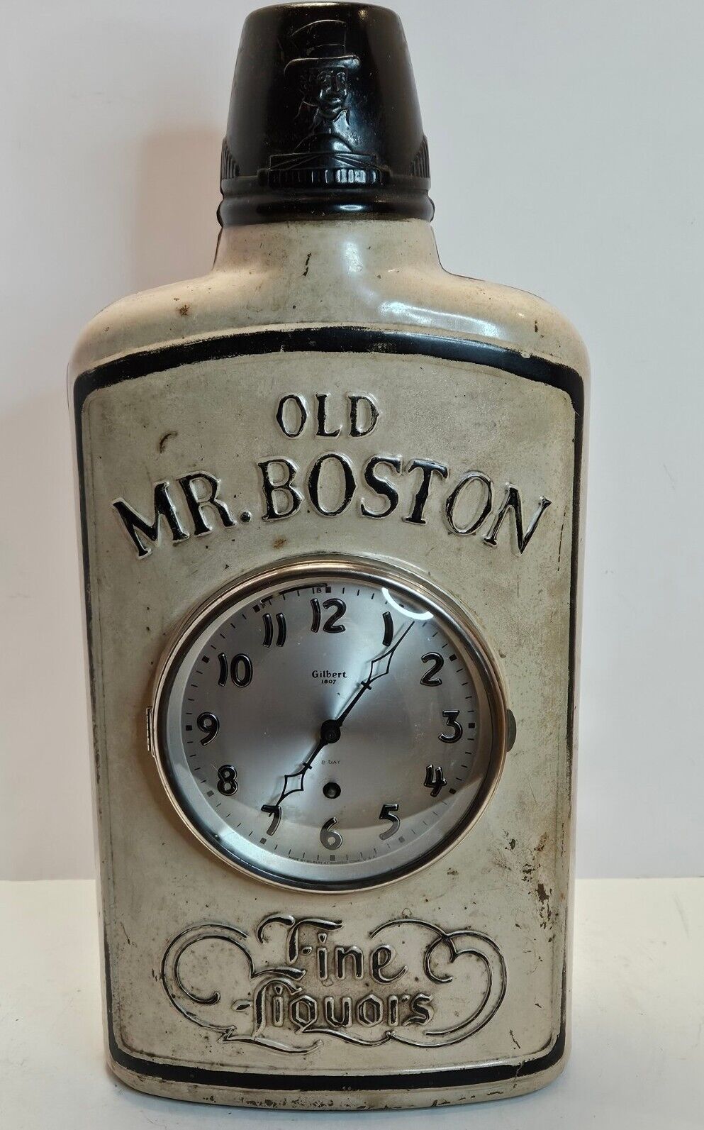 Antique 1920\'s OLD MR BOSTON Large Metal Store Display Wind-Up Advertising Clock