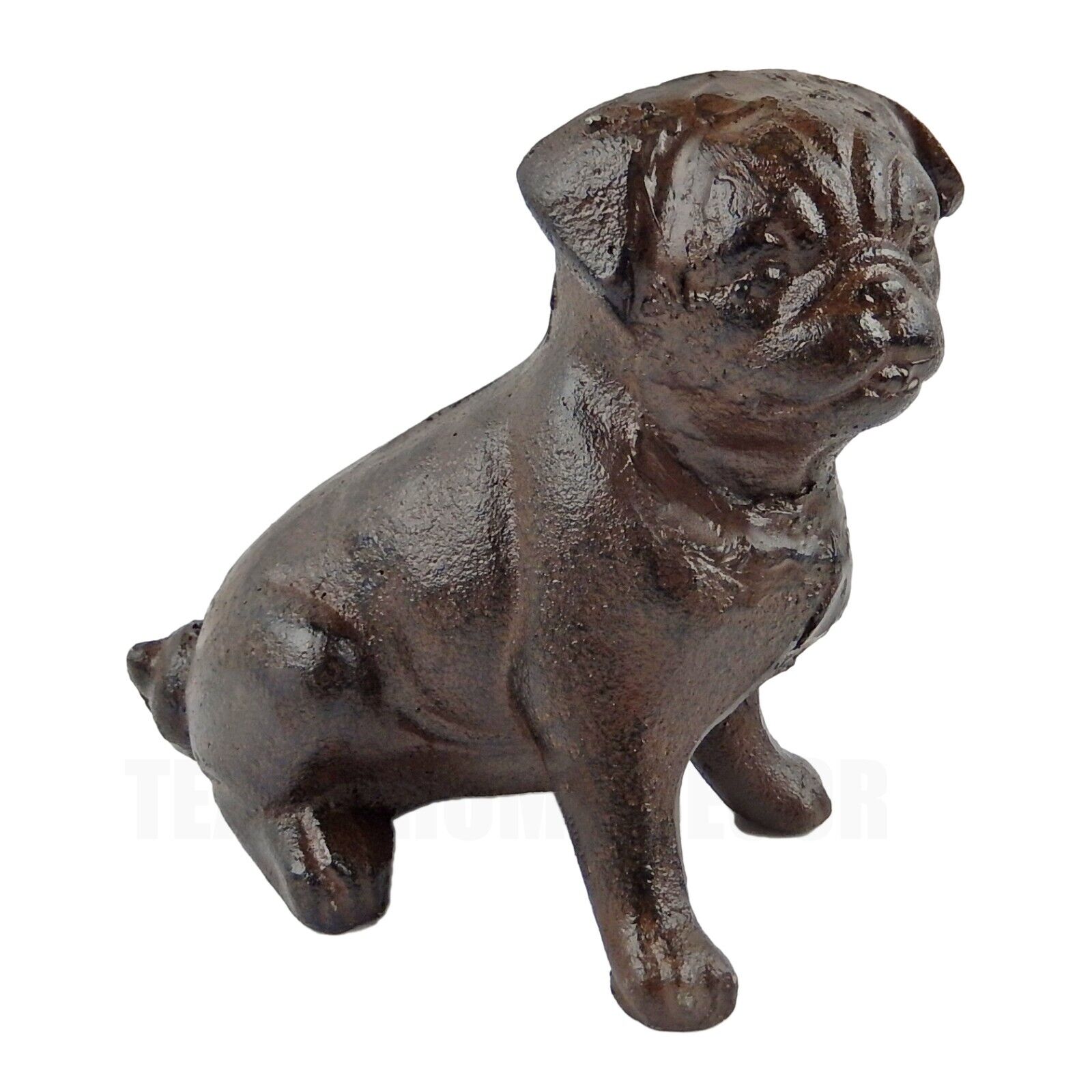 Cast Iron Pug Dog Figurine Statue Doorstop Rustic Brown Finish 4.5 inch Tall