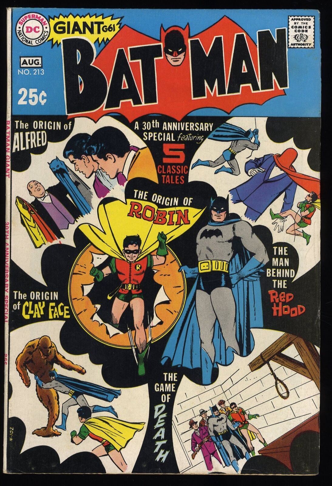 Batman #213 FN+ 6.5 30th Anniversary Origin of 2nd Clay-Face DC Comics 1969