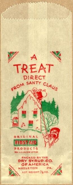 1930s Vintage Santa Claus Candy Treat Bag. Superb Christmas Graphics.