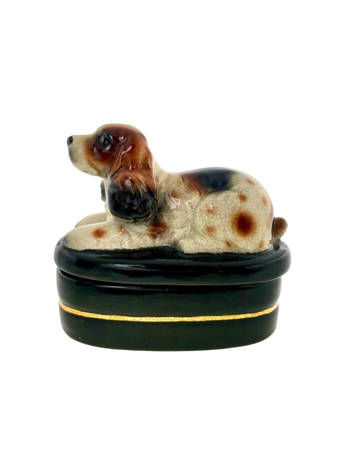 Dog Design on Lidded Case Spaniel Trinket Box Vintage Decor Gift