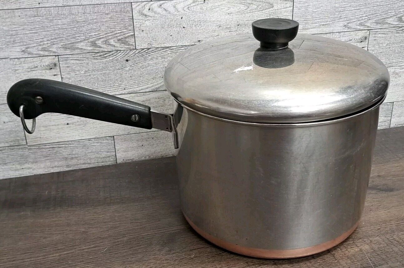 Revere Ware 4 Quart Copper Clad Stainless Steel Sauce Pan With Lid USA