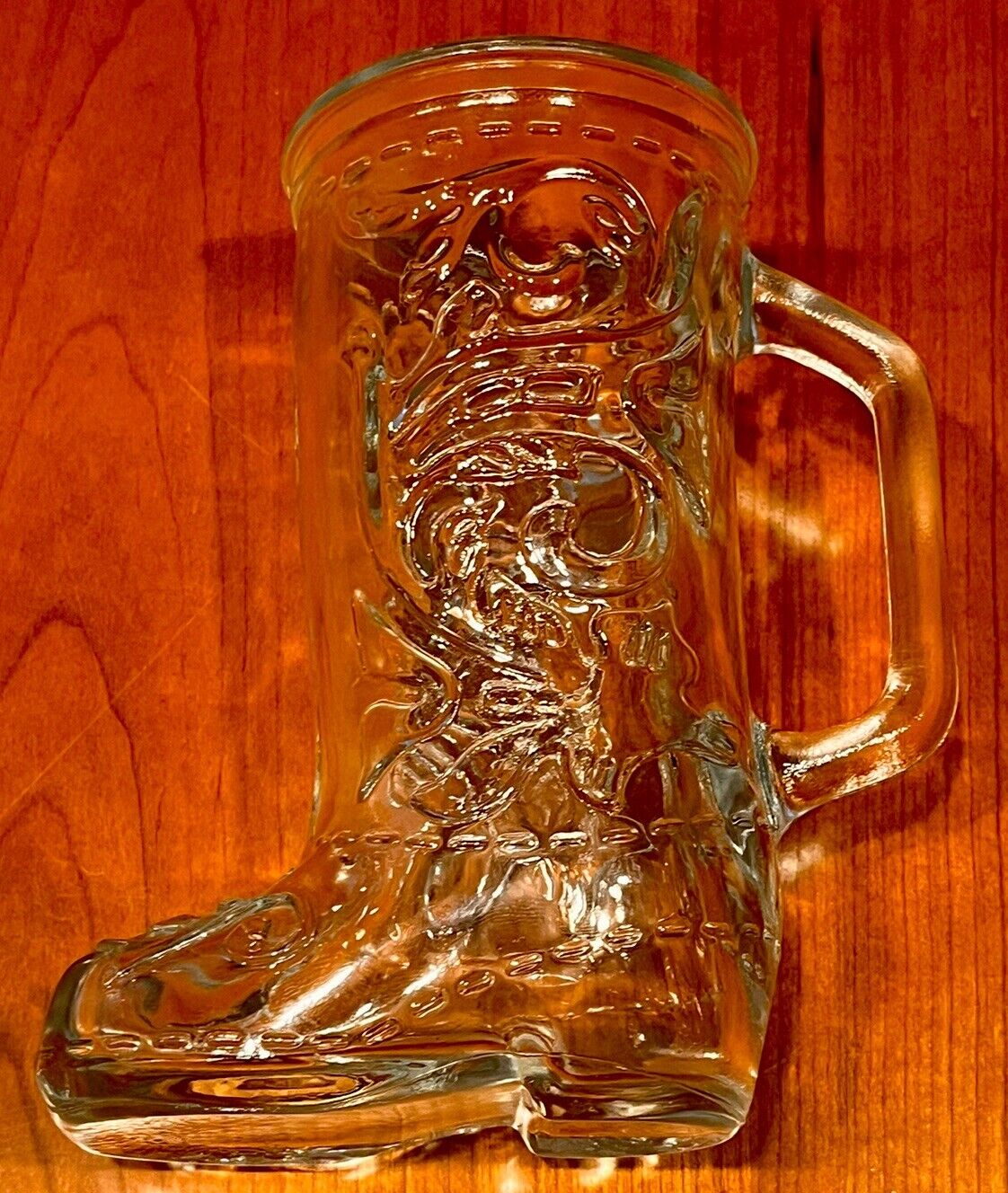 Vintage 6 Inch Clear Glass Cowboy Boot Mug, Very Clean, No Cracks Or Chips
