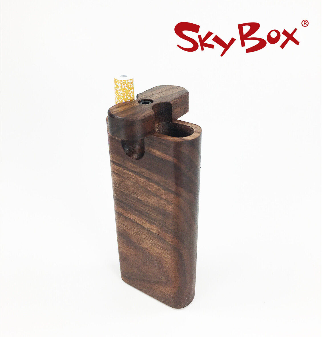 SkyBox® dugout -  Walnut Spin Top dugout with Large Cigarette Style Pipe