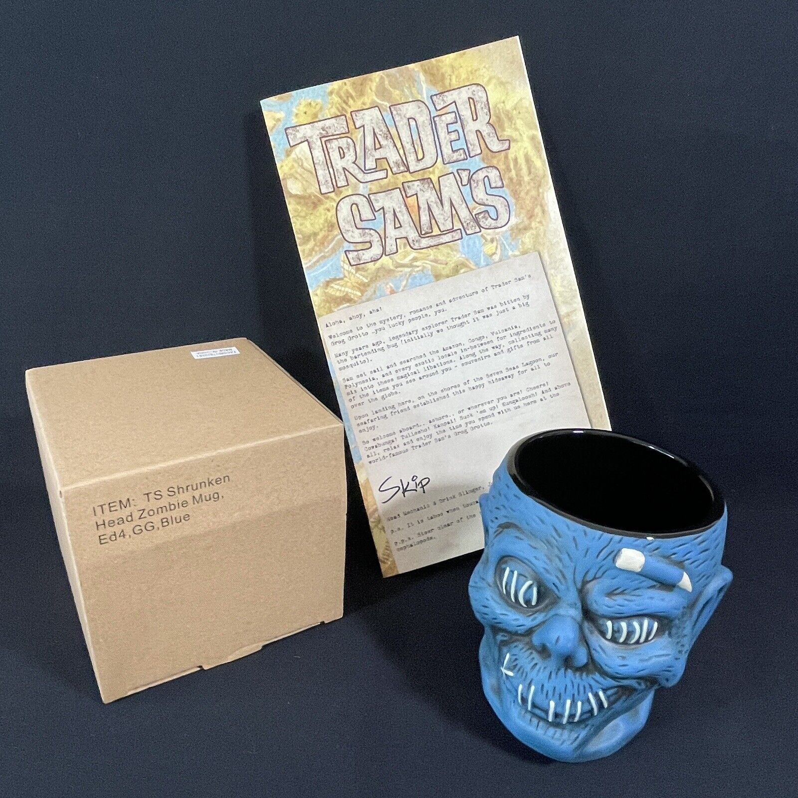 Disney World Trader Sams  BLUE Zombie Head 4th Ed Tiki Mug
