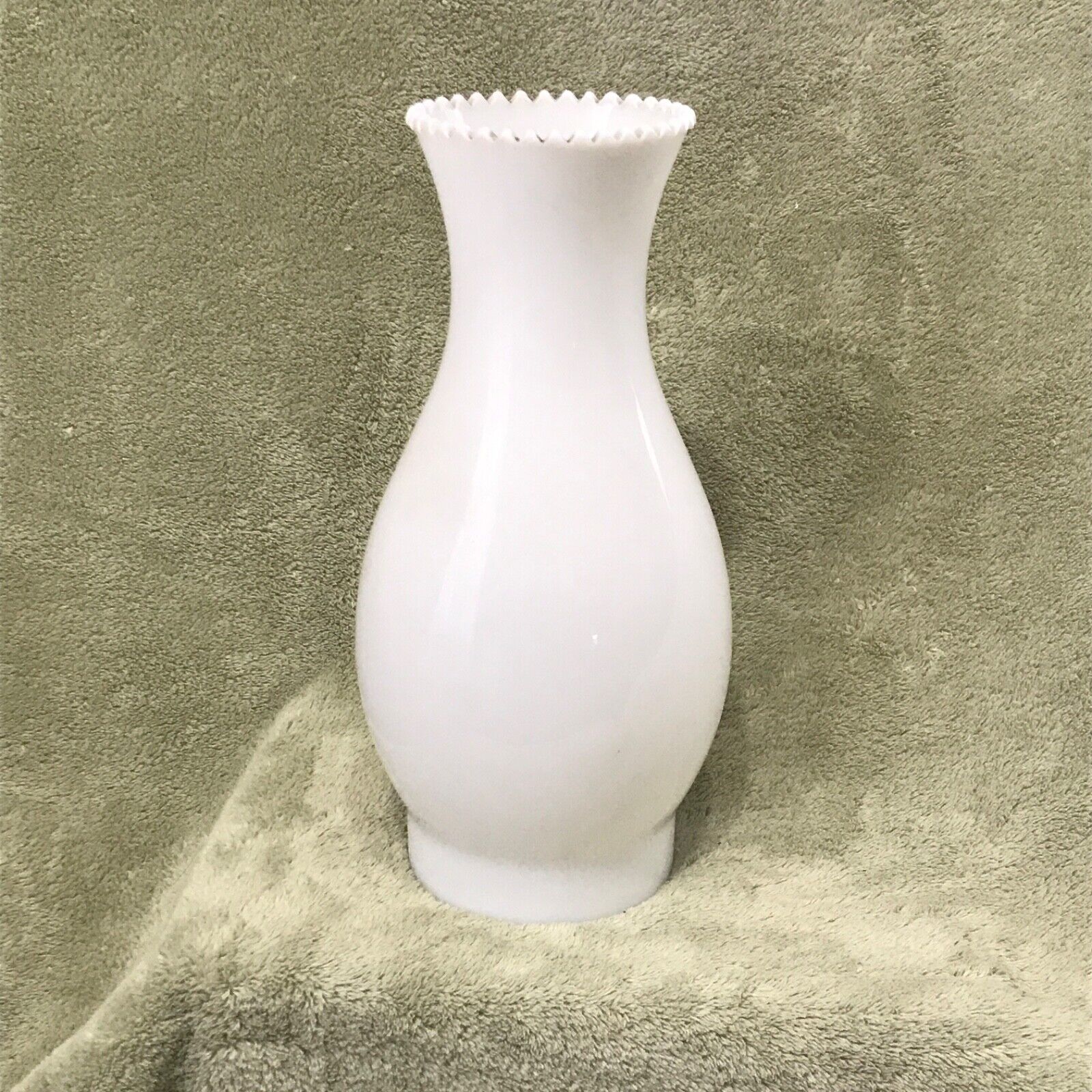 Vintage Milk Glass Oil Lamp 10\'\' tall Chimney Ruffle Top 3.5\'\' base
