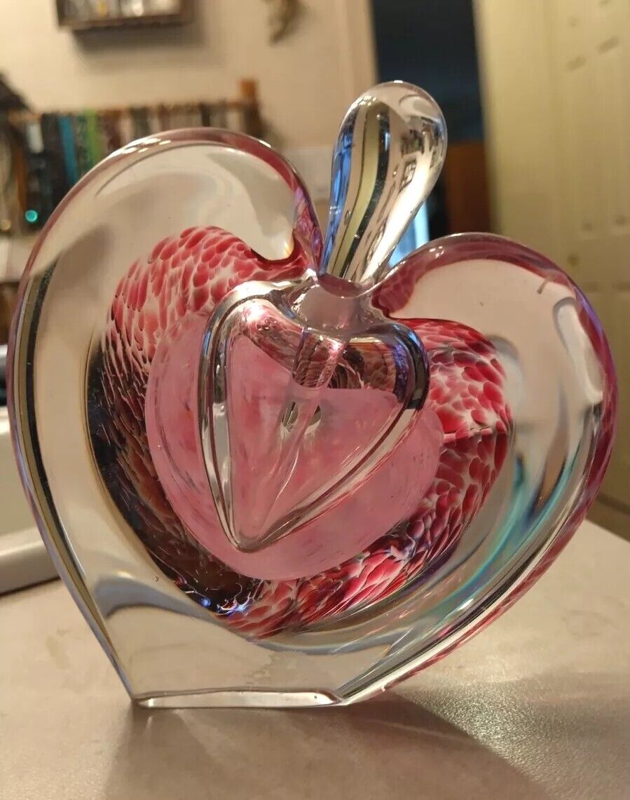 Vintage Murano Cased Art Glass Collectable Heart Shaped Perfume Fragrance Bottle