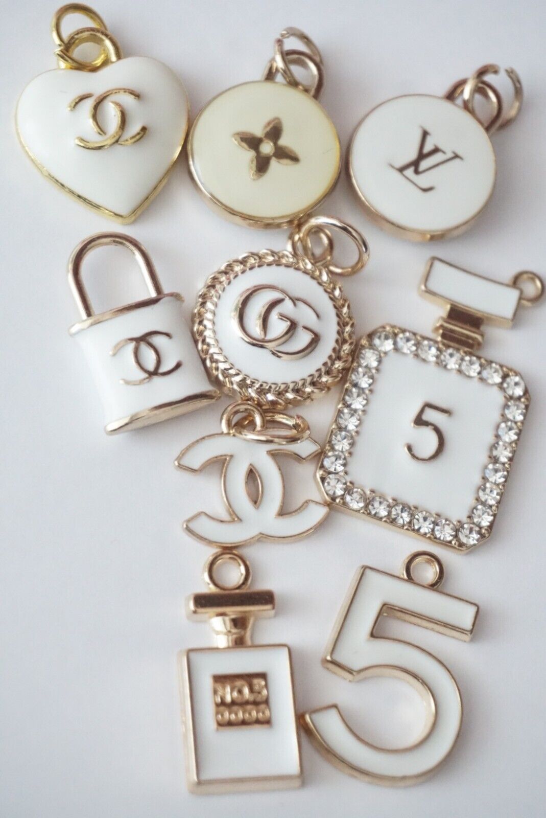 Gucci   Zipper Pull mix lot of 9 mix white & gold  charms