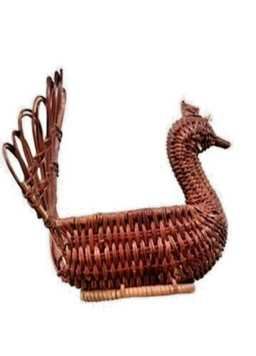 Vintage Wicker Rattan Woven Peacock Shaped Basket