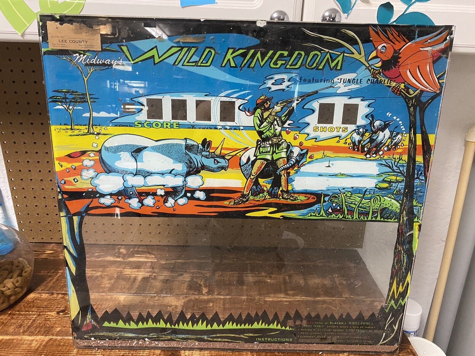 Original Vintage 1971 Midways WILD KINGDOM GLASS Arcade Bezel Video Game Sign