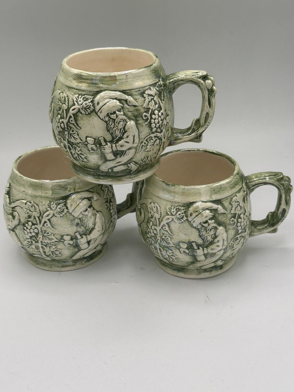 Vintage Glazed Ceramic Cup Set Of Three 1975 Signed