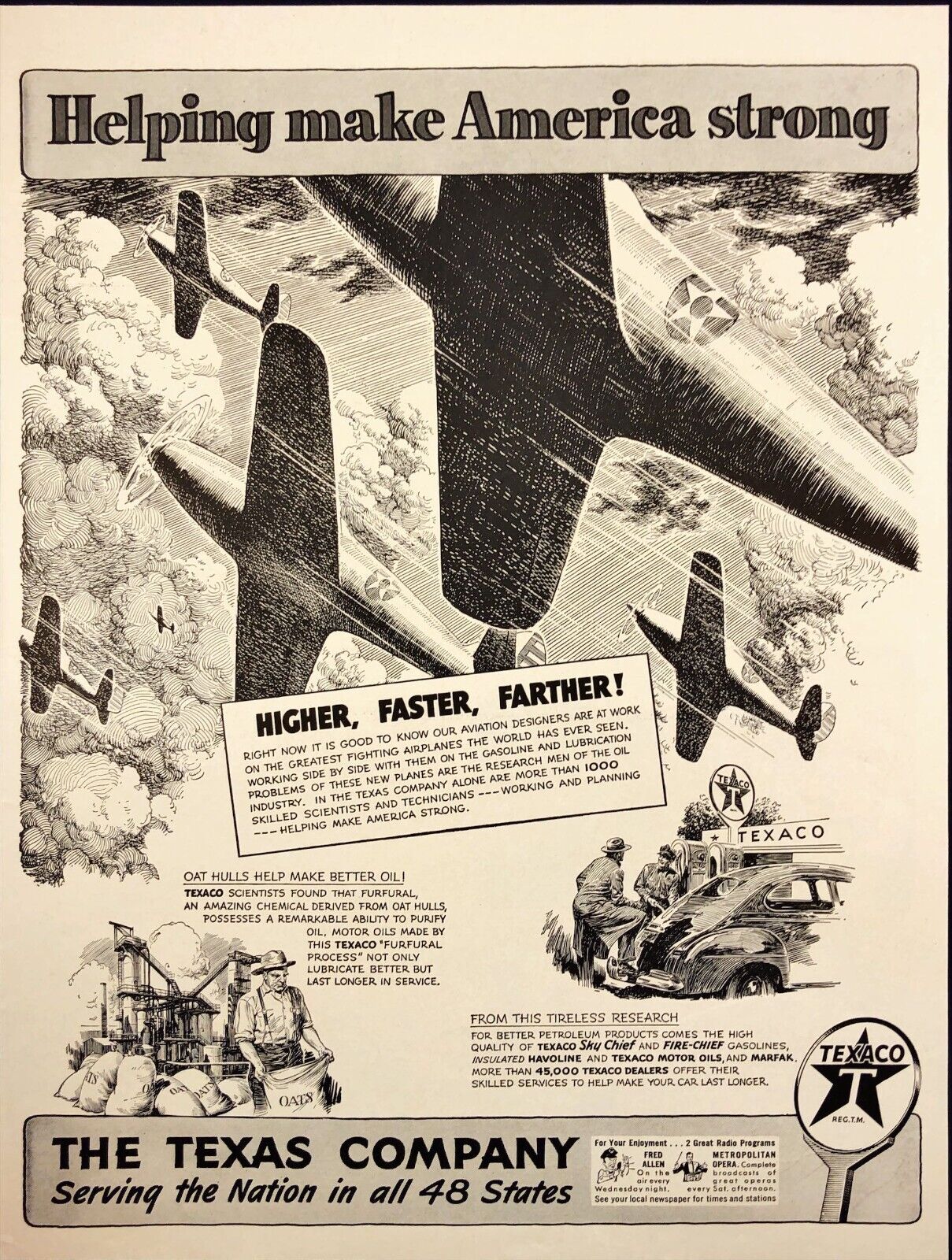 1942 Texaco The Texas Company Helping Make America Strong WWII Vintage Print Ad