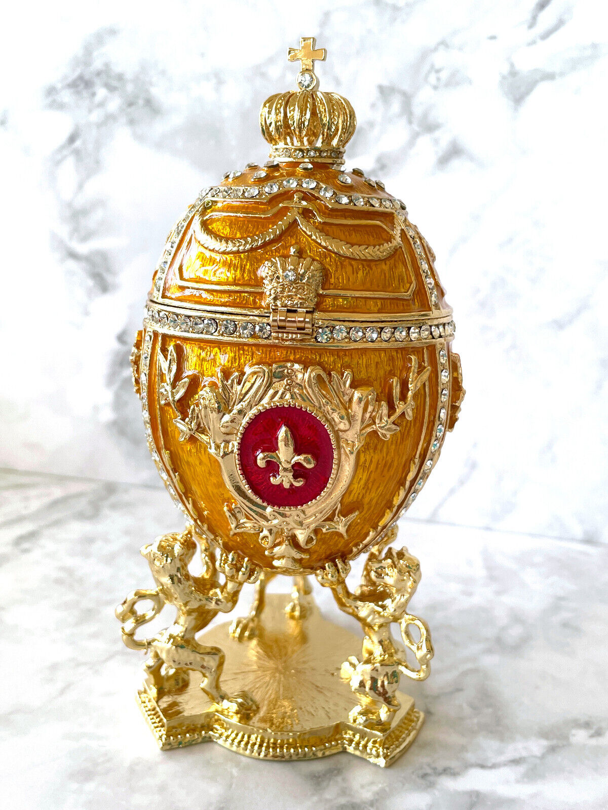 Princeton Orange Faberge Gold egg Russian style Faberge egg Swarovki HANDMADE