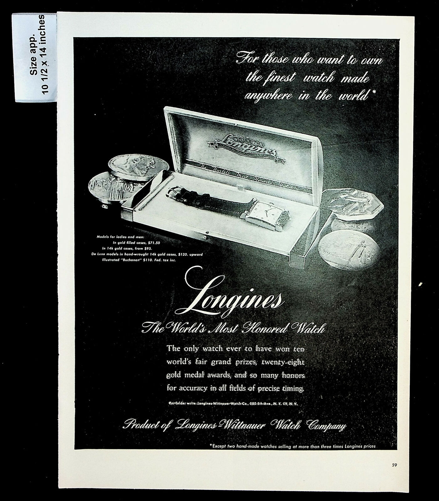 1947 Longines Wittnauer Watch Co. Band Women Men Jewelry Vintage Print Ad 29332