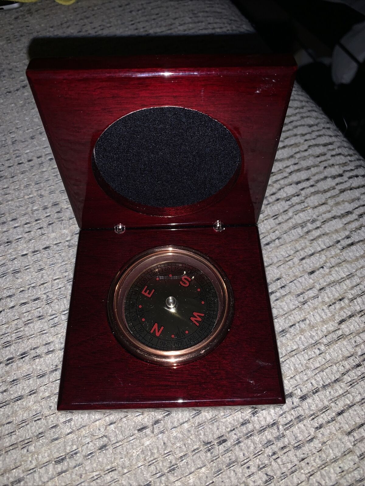 Vintage AITG Compass Desk Top Paperweight In Rosewood Box