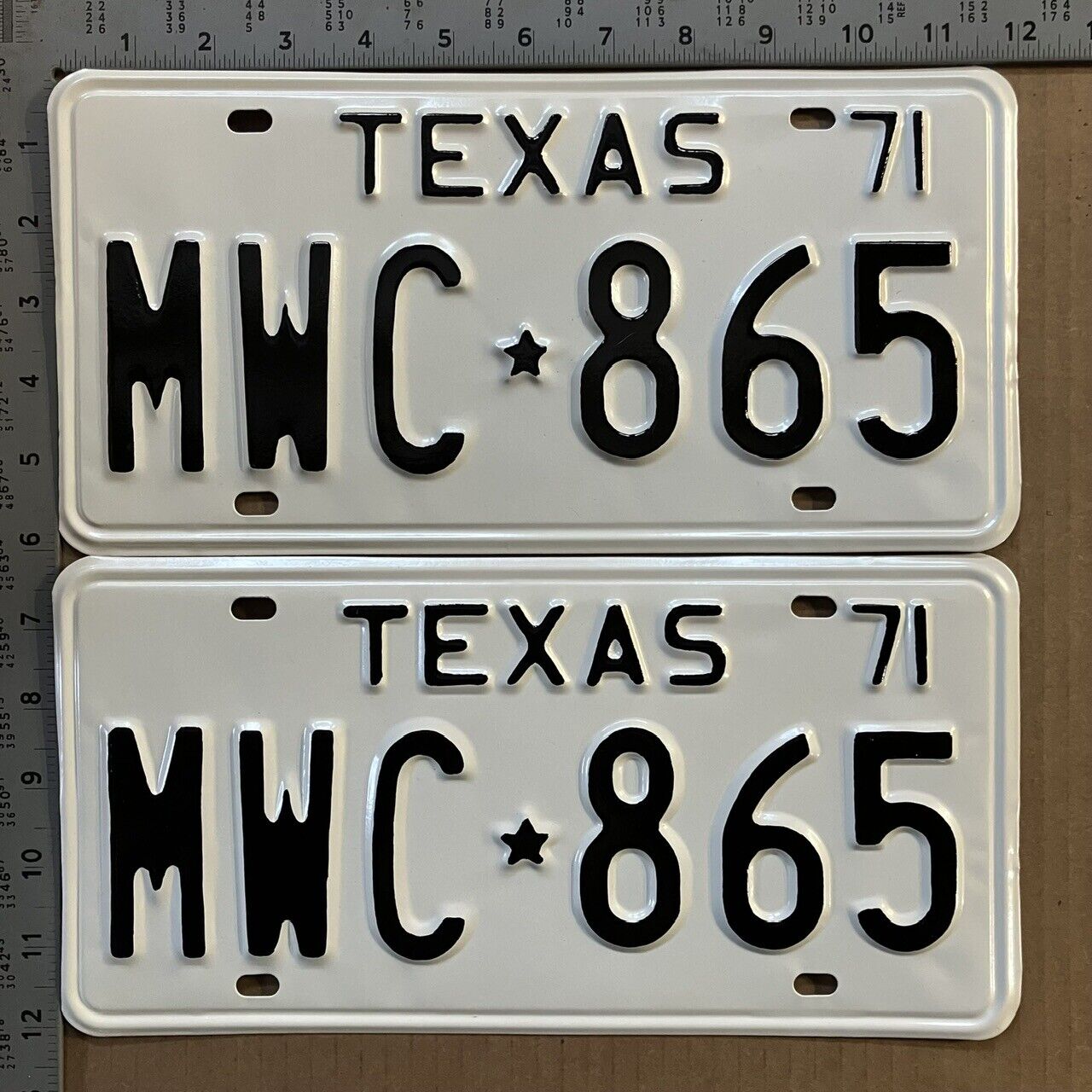 1971 Texas license plate pair MWC 865 YOM DMV Ford Chevy Dodge 13611